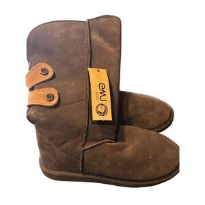 EMU Womens Merino Wool-Lined Brown Suede Boots Button Detailing Size W10